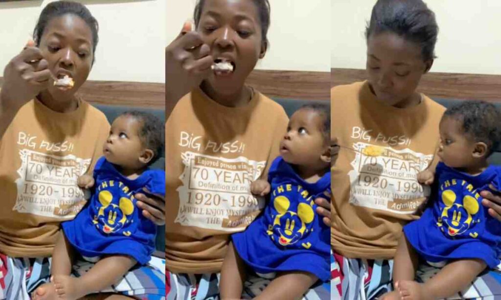 "Why Will You Do This To Him Now"– Massive Reaction As Jinad Abibat Adunni Refused To Give Her Little Son Okiki Food Why She Was Eating, The Look On His Face Goes Viral (Watch)