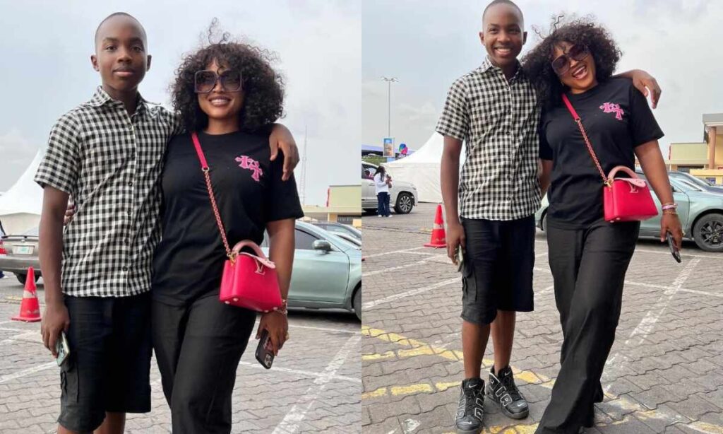 "Wow I didn't know I was so tall"- Actress Mercy Aigbe son Olajuwon make jest as she share new photos online