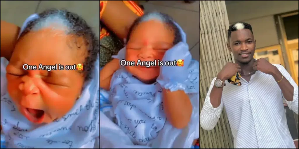 "You can’t cheat in this family” – Reactions as baby is born with striking grey hair like her father