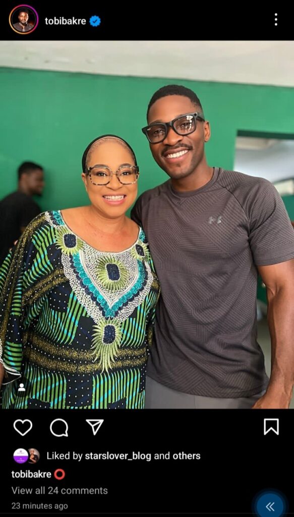 "My own legend"- Beautiful moment Tobi Bakre surprise his mother Bukky Wright on set