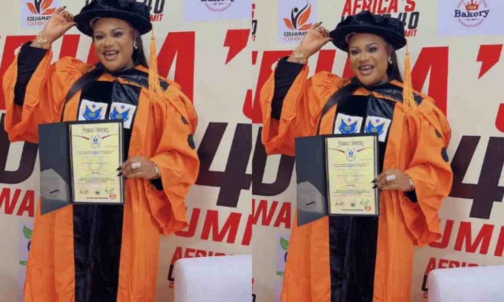 "Please Call Me Dr NBS"– Congratulations Pour In As Actress Nkechi Blessing Bag Doctorate Degree.