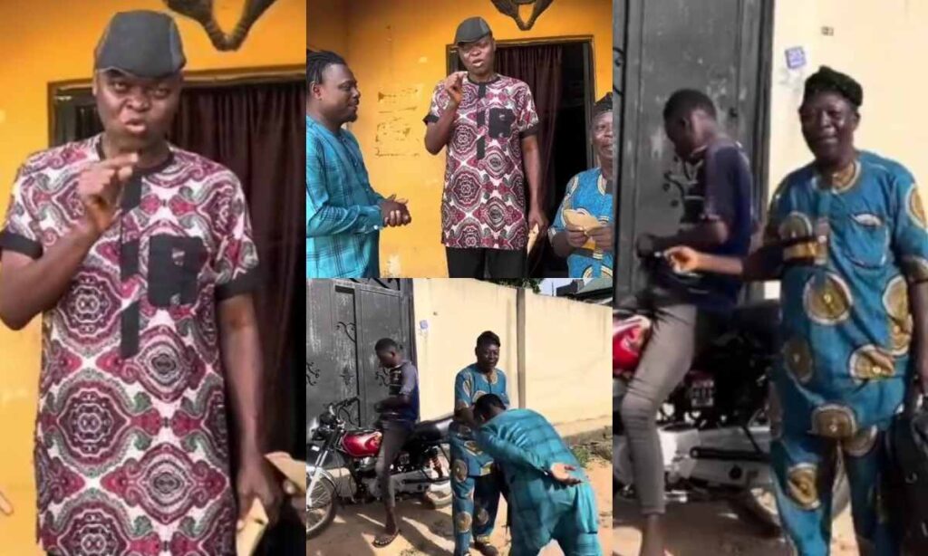 "So Pa Jame No Even Get Car Na Bike Baba Dey Enter"– Veteran Actor Pa James And Big Abass Shower Prayer On Kunle Afod As He Bless Them With Huge Some Of Cash (Video)