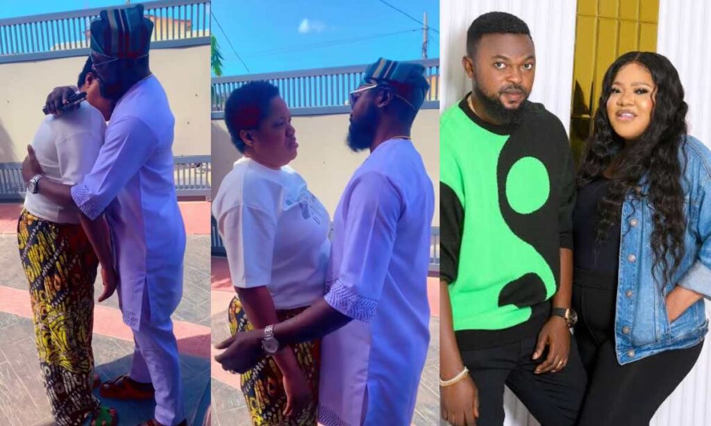 "Please Let The Singles Breeeet"- Fans Gush As Toyin Abraham Cry Like A Baby As Her Husband, Kolawole Ajeyemi Visit Her On A Movie Set (Watch video)