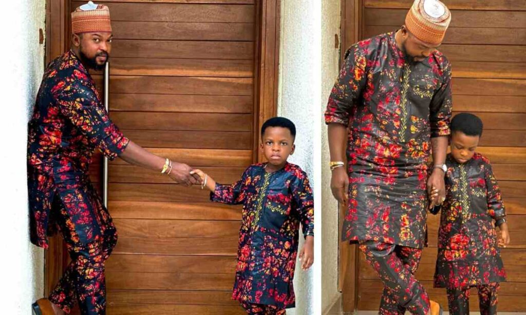 "Our Sunday Vibes"– Toyin Abraham Husband Kolawole Ajeyemi Stir Massive Reaction As He Put On Matching Outfits With His Son Ireoluwa