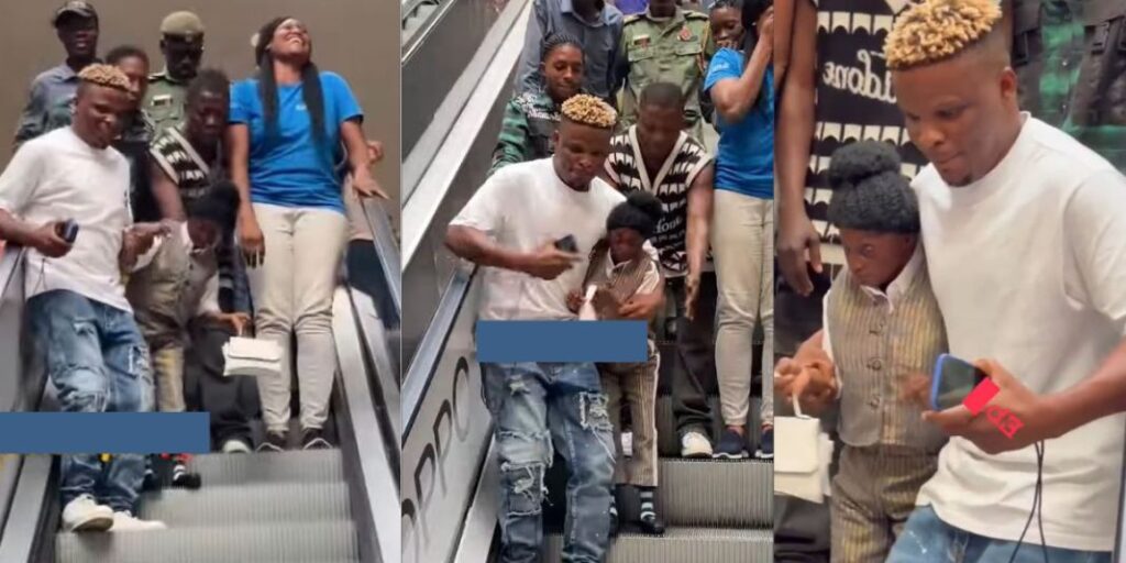 "Ijoba Lande can't make heaveen” – Funny moment Aunty Ramota almost loses it inside escalator at the mall sparks reactions online (Video)