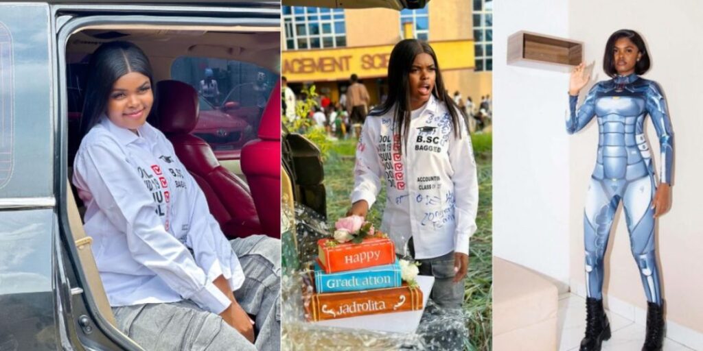 Congratulations pour in as 22-year-old popular human AI, Jadrolita graduates from Ambrose Alli universitysity, shares sign-out photos