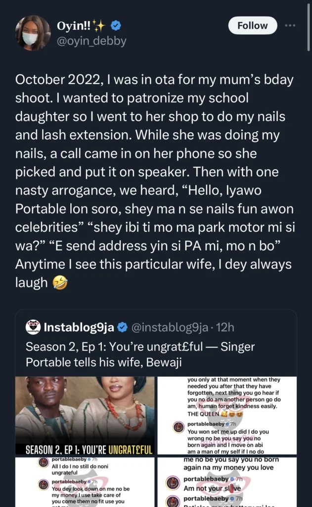 "She deserves what she is facing now, Omobewaji is too prroud"-  Lady shares unpleasant encounter with Portable’s first wife, Bewaji (Watch video)