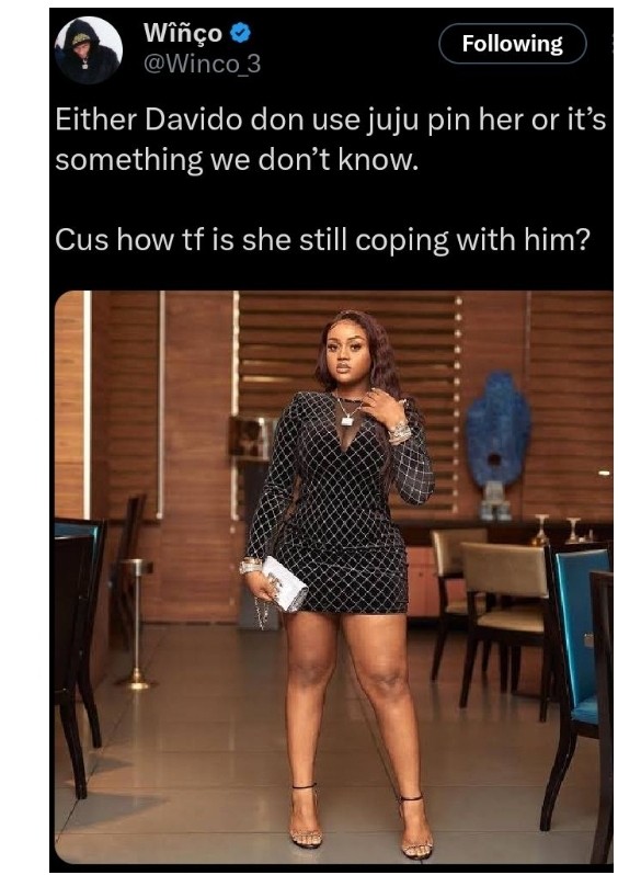 “How Is She Coping With Him?”-Netizen Questions Chioma After Cozy Photo Of Davido And A Womaan Surfaced Online (DETAILS)