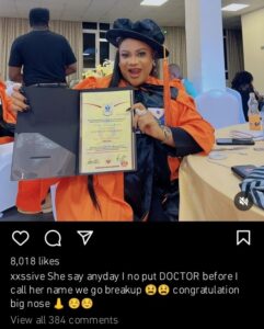 Nkechi Blessing’s boyfriend cries out as he reveals the new rules she gave him following her Doctorate Degree