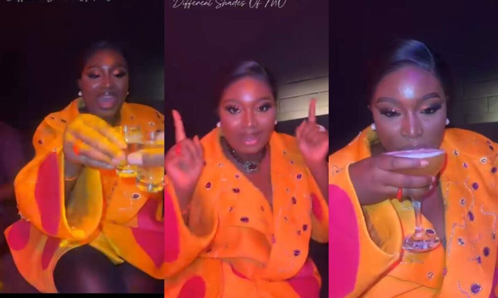 "Ha, Iyawo Alhaji Wey Dey Take Allcohol"– Trending Video Of Lateef Adedimeji Wife Mo Bimpe Taking Allcohol At The Club (Video)