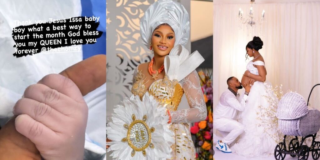 Congratulations pour as BBNaija Chomzy welcomes baby boy with husband