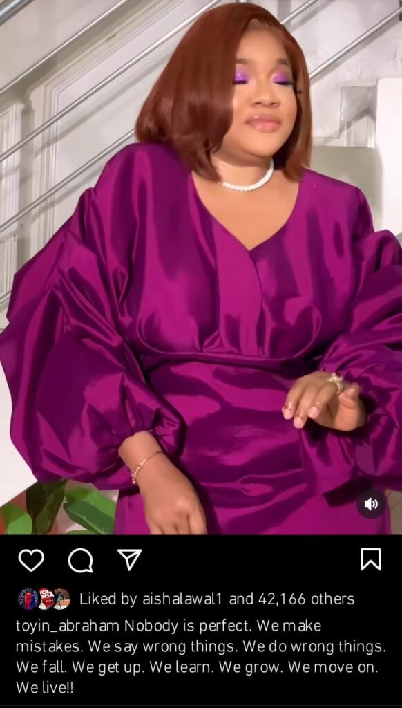 “Nobody is perfect, we make mistakes” – Toyin Abraham say after fans drag for battling with Funke Akindele over new movie