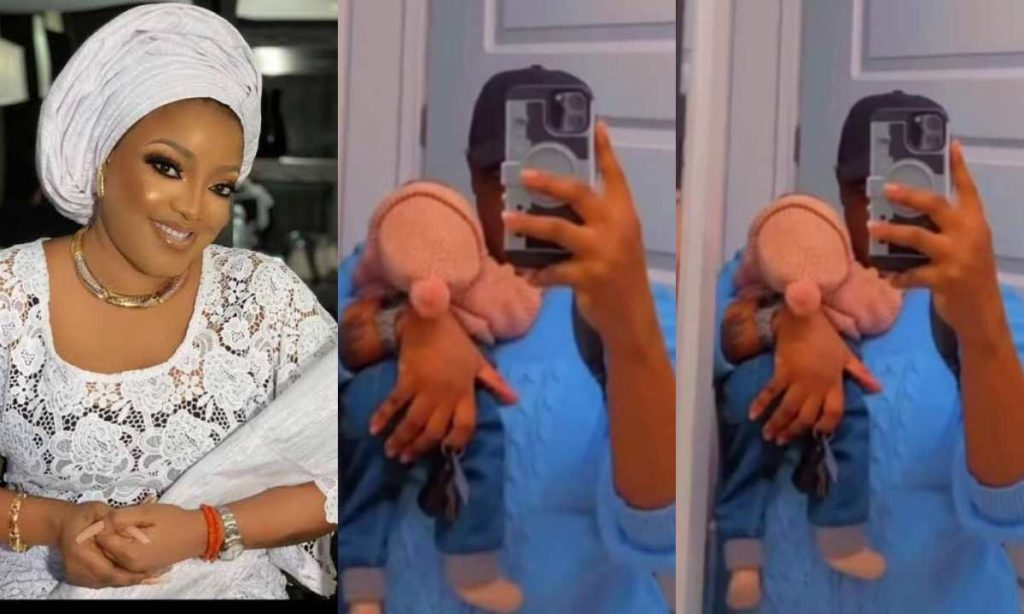 Nollywood Actress Sotayo Gaga Show Off Her New Born Baby As He Clock One Month (Video)