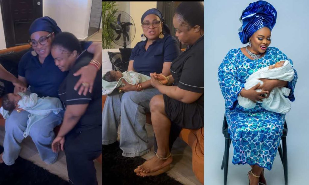 "Grandma Has Finally Seen Her Baby"-  Dayo Amusa Appreciates Bukky Wright As She Visits Her Newborn Son, Spoils Him With Gifts (Video)