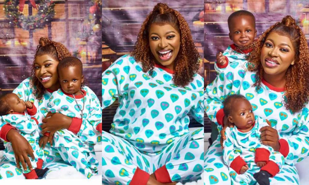 "Why You No Invite Your Husband Portable"- Fans Query Ashabi Simple As She Share Family Christmas Photos With He Children Alone