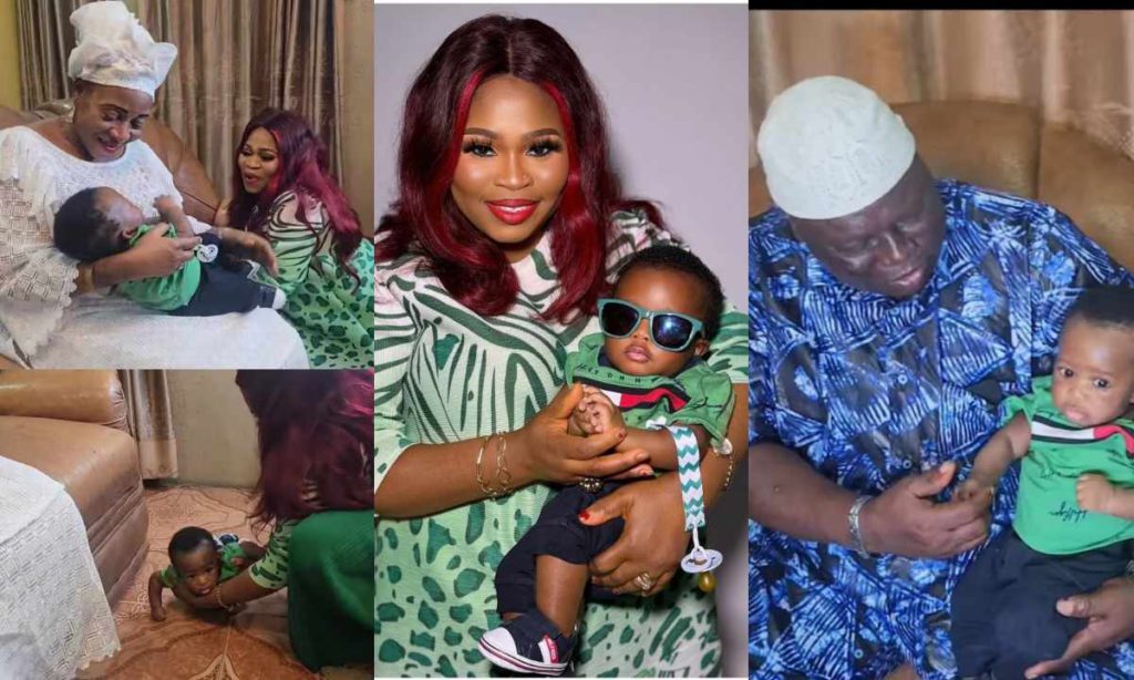 "God Will Keep Your Baby And Give You More Children"- Beautiful Moment Tawa Ajisefini Introduced Her Son To His Grandparents And They Pray For Him (Video)