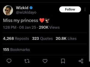 Singer Wizkid  Welcomes his third child, a baby girl with Jada P